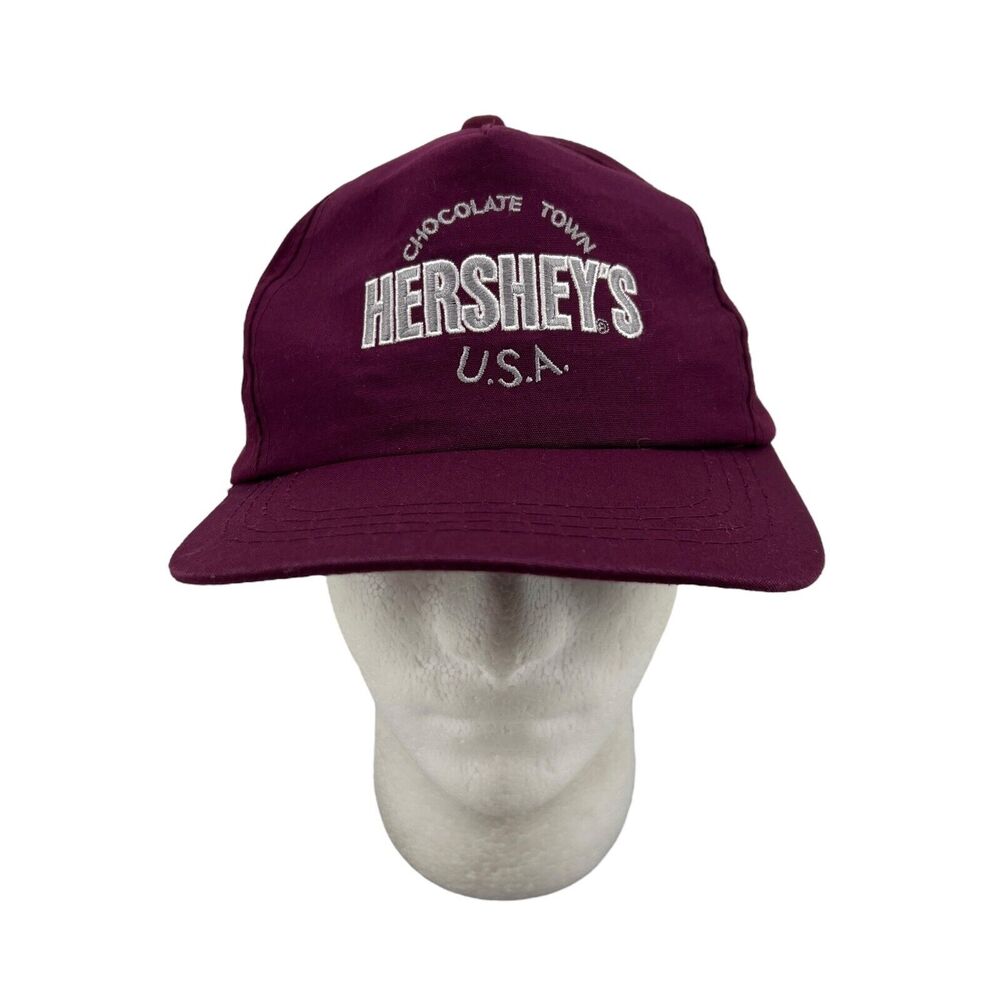 Vintage Hersheys USA Chocolate‎ Town Hat Mens Adjustable Maroon Snapback Yupoong